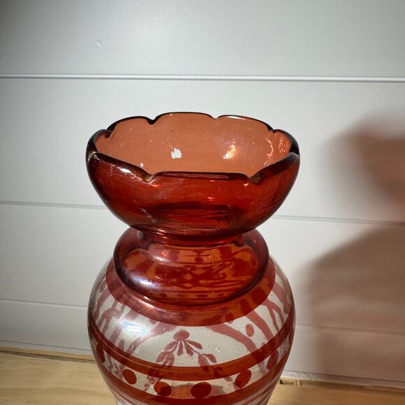 Antique Victorian Bristol Glass Red Flashed Vase Blown - Picture 2 of 6